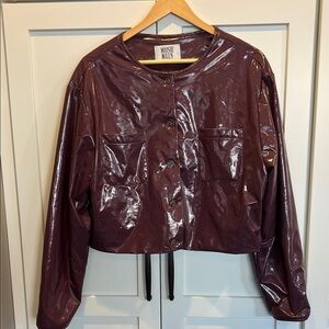 MAISIE WILEN Glossy Burgundy Bomber Jacket | Women’s Size L | Statement Outerwea